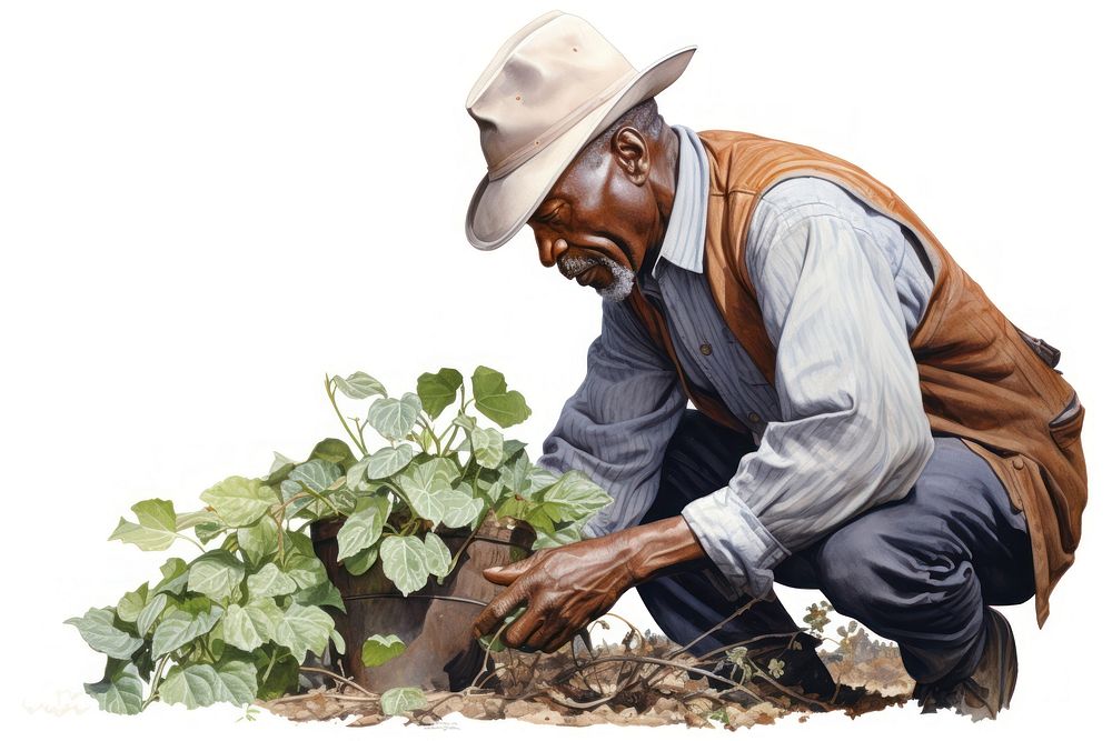 Middle aged black gardener tending to plants gardening outdoors adult. AI generated Image by rawpixel.