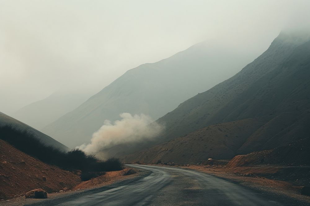Mountain roads nature outdoors smoke. AI generated Image by rawpixel.
