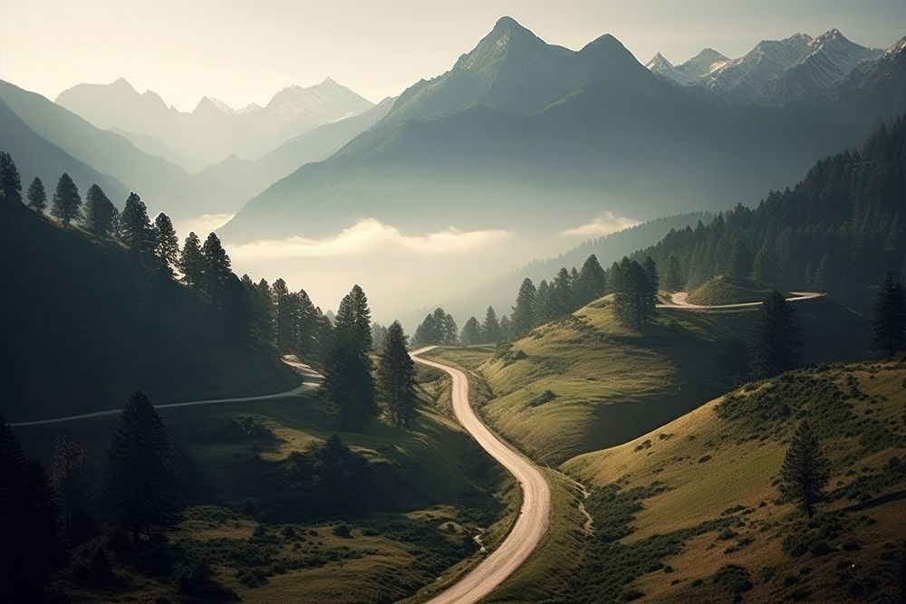 Mountain roads nature landscape outdoors. AI generated Image by rawpixel.