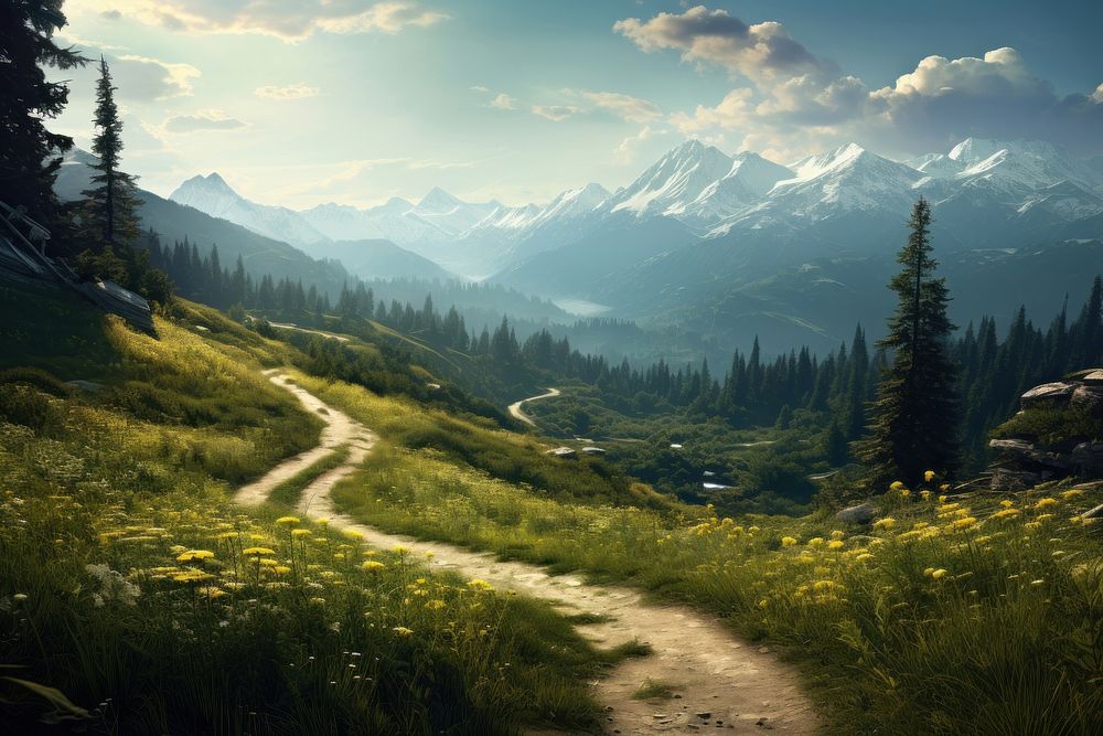 Mountain roads nature wilderness landscape. AI generated Image by rawpixel.