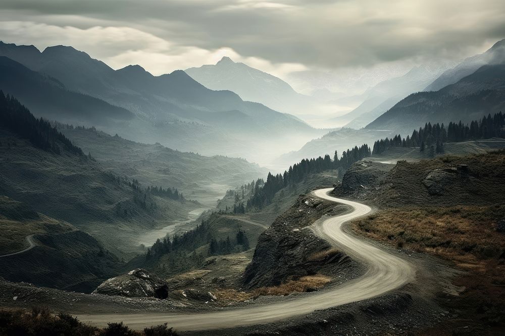 Mountain roads nature outdoors highway. AI generated Image by rawpixel.
