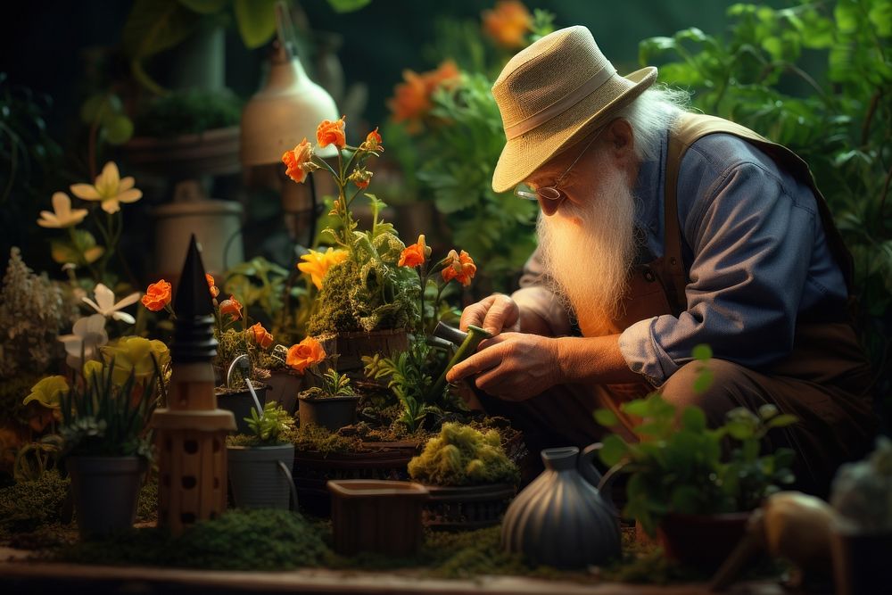 Old man gardening nature adult plant. AI generated Image by rawpixel.