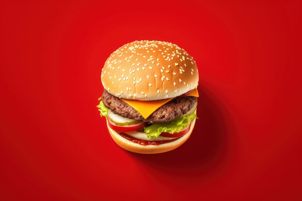 Burger food red red background. AI generated Image by rawpixel.
