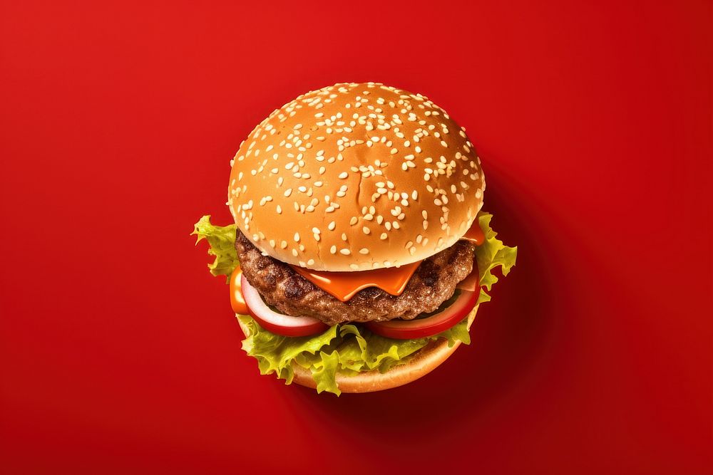 Burger food red red background. AI generated Image by rawpixel.
