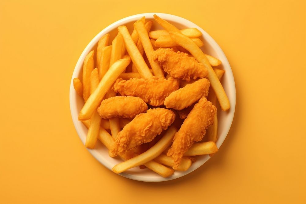 Crispy chicken fries food croquette condiment. AI generated Image by rawpixel.