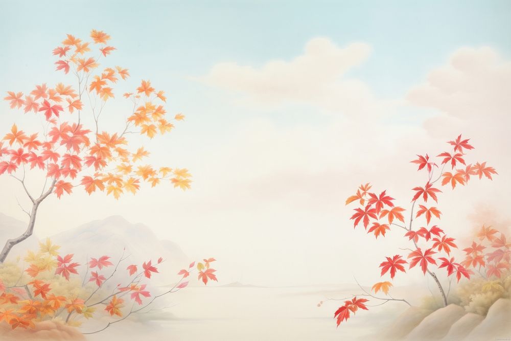 Painting of autumn leaves border backgrounds wallpaper outdoors. AI generated Image by rawpixel.