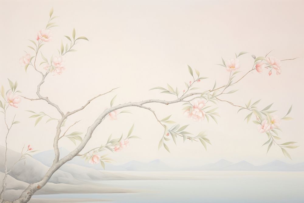 Painting of branch border pattern flower plant. AI generated Image by rawpixel.