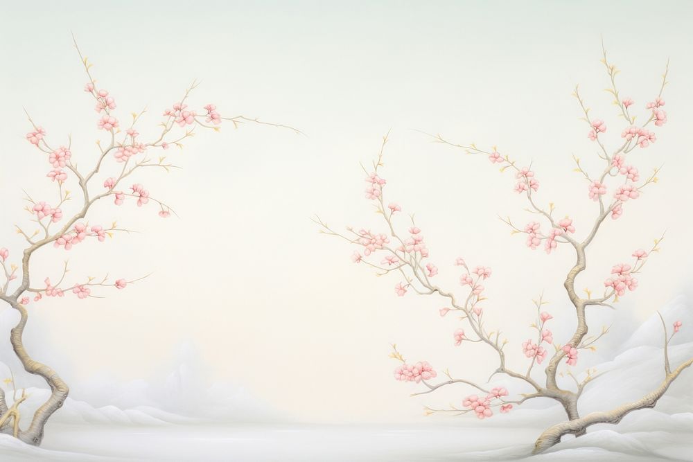 Painting of branch border blossom flower plant. AI generated Image by rawpixel.