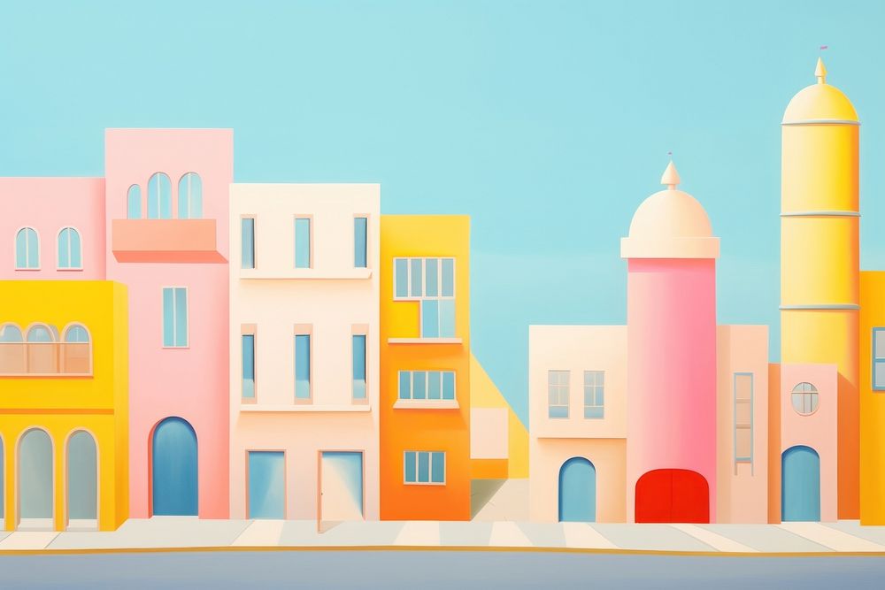 Painting of buildings border architecture house city. AI generated Image by rawpixel.