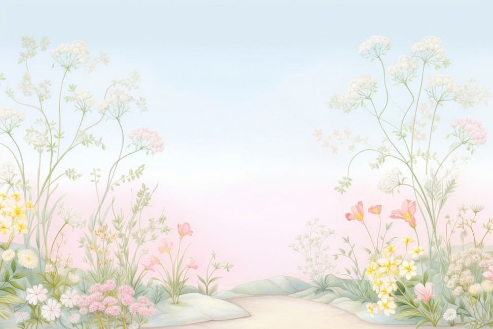 Painting of bush bloom border backgrounds pattern flower. AI generated Image by rawpixel.