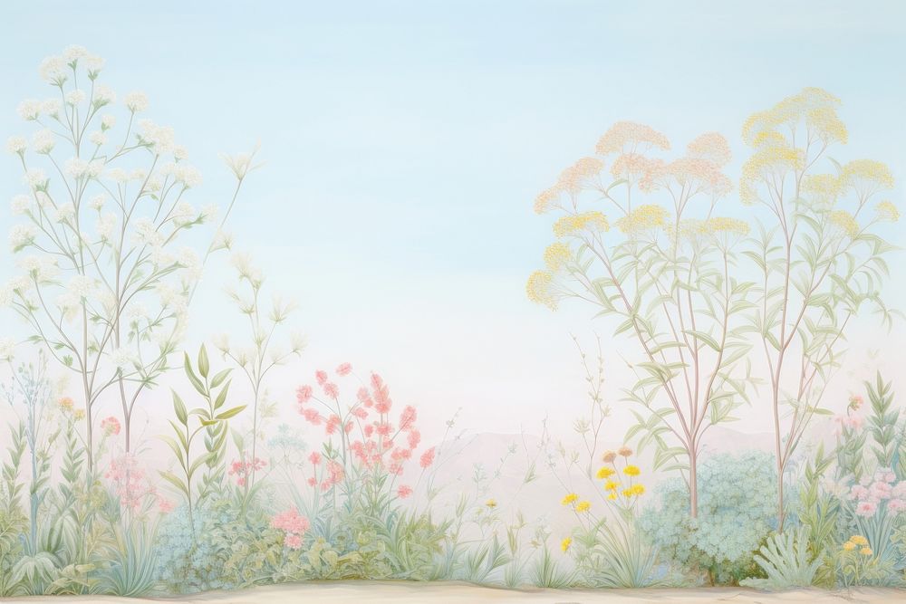 Painting of bush bloom border backgrounds outdoors drawing. AI generated Image by rawpixel.