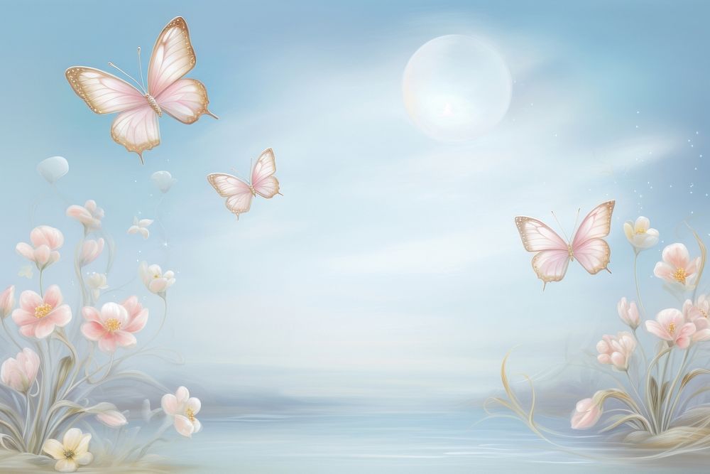 Painting of butterfly border outdoors nature flower. AI generated Image by rawpixel.