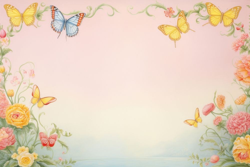 Painting of butterfly border backgrounds pattern yellow. AI generated Image by rawpixel.