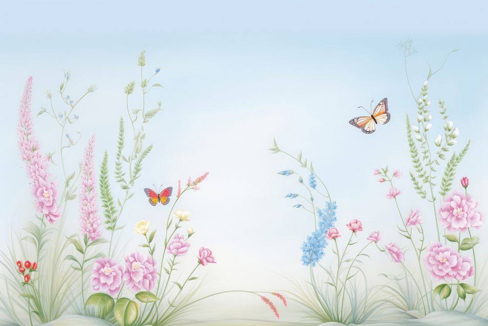 Painting of butterfly border backgrounds outdoors pattern. AI generated Image by rawpixel.