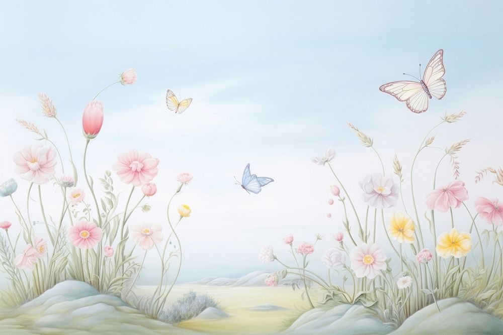Painting of butterfly border outdoors drawing flower. AI generated Image by rawpixel.