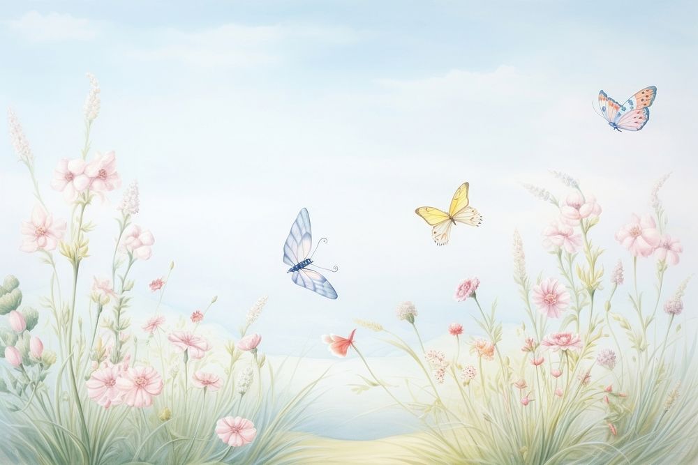 Painting of butterfly border backgrounds outdoors drawing. AI generated Image by rawpixel.