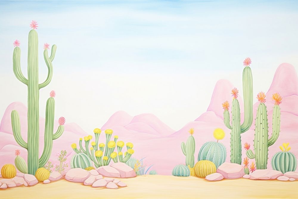 Painting of cactus border backgrounds plant tranquility. AI generated Image by rawpixel.