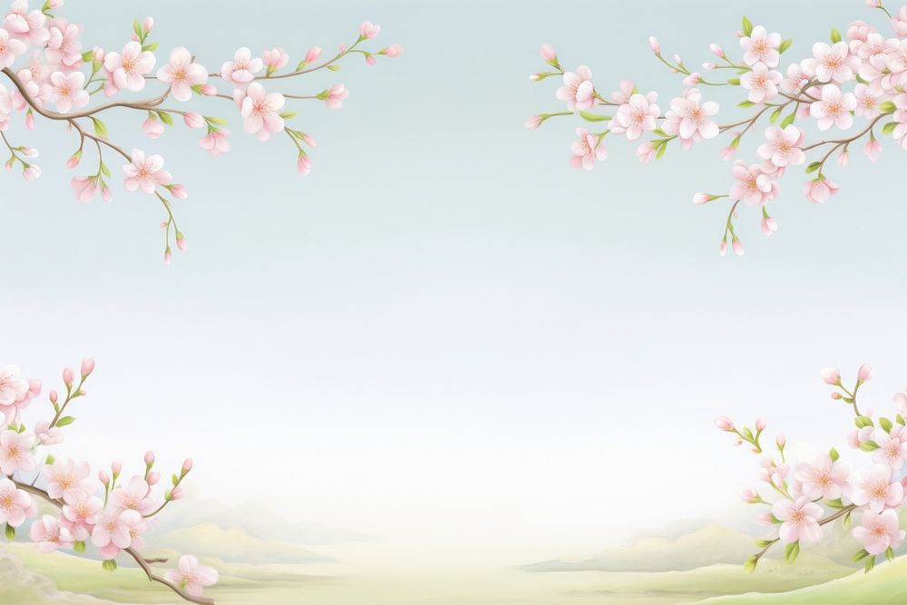 Painting of cherry blossom border backgrounds outdoors nature. AI generated Image by rawpixel.