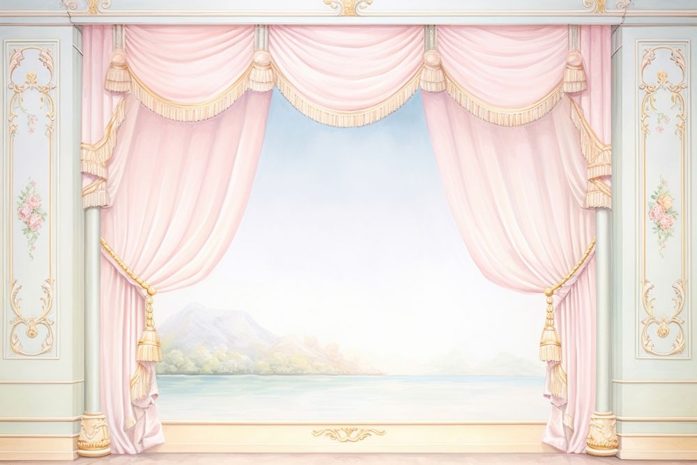 Painting of curtain border furniture architecture elegance
