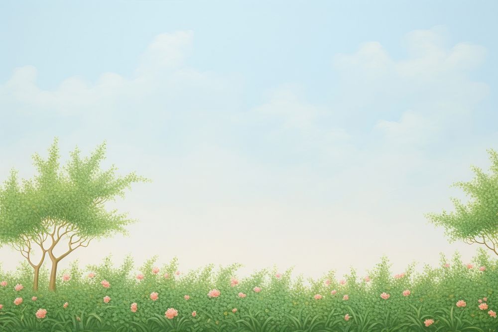Painting of green bush bloom border backgrounds landscape outdoors. AI generated Image by rawpixel.