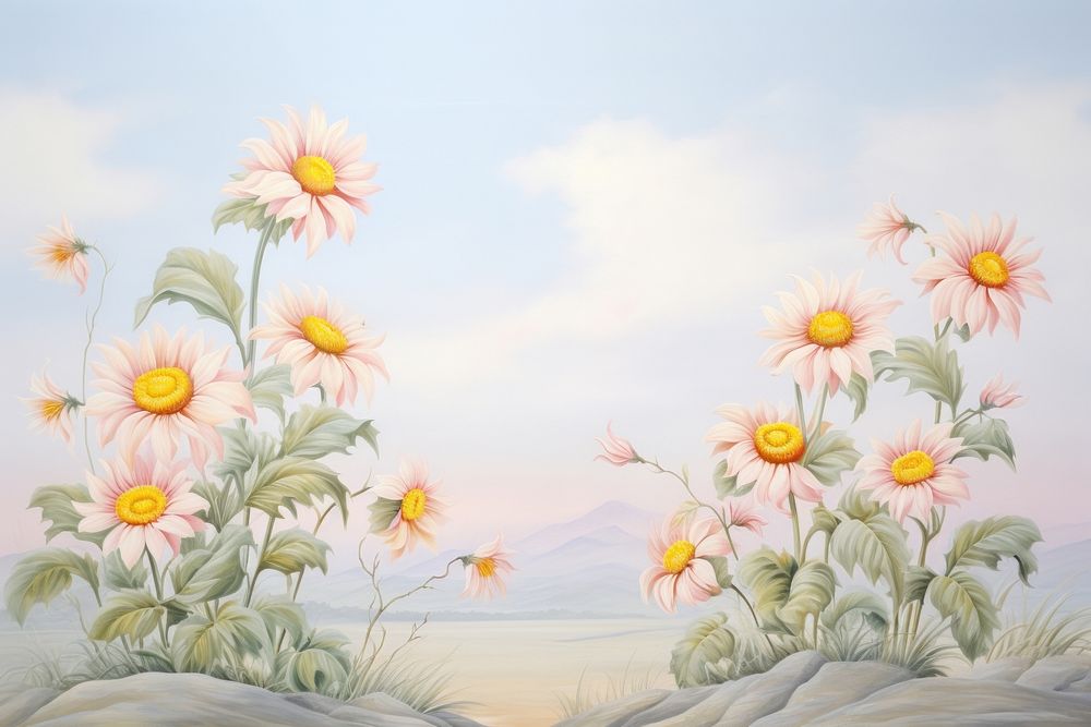 Painting of sunflower border outdoors nature plant. AI generated Image by rawpixel.