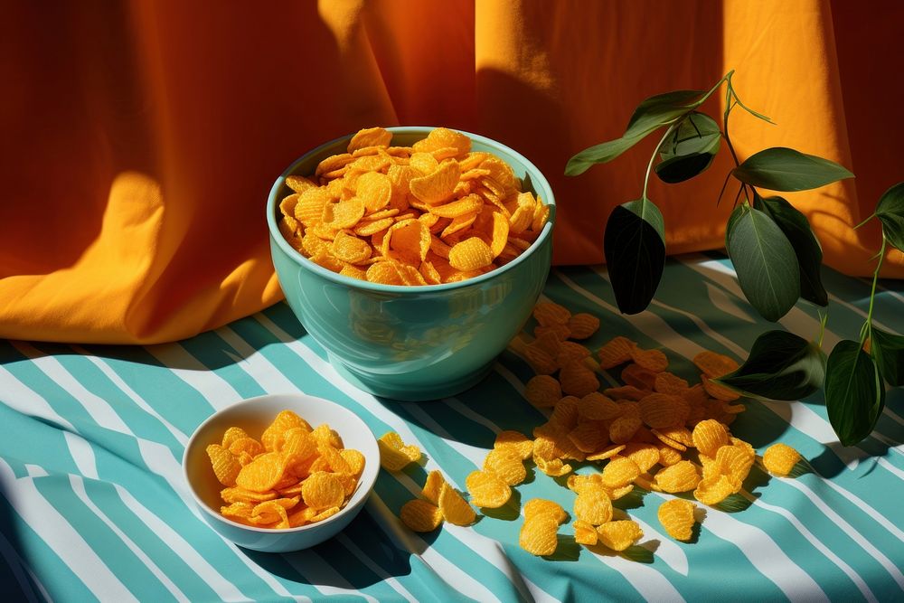 Corn flakes in bowl table food breakfast. AI generated Image by rawpixel.