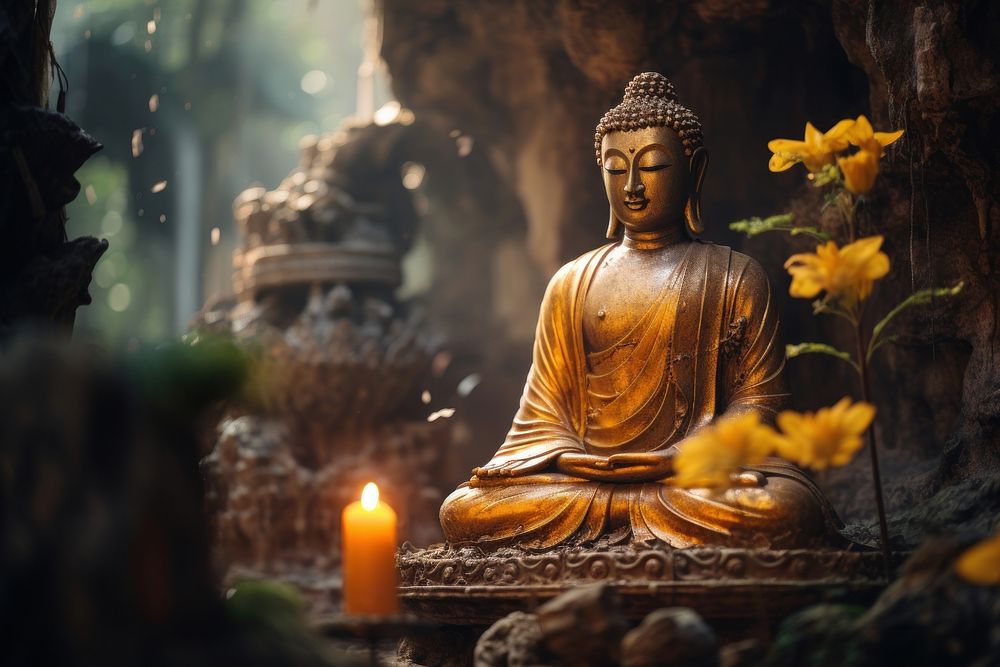 Golden budda statue travel representation spirituality. AI generated Image by rawpixel.