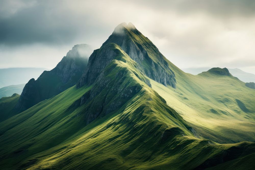 Grassy mountain top landscape panoramic outdoors. AI generated Image by rawpixel.