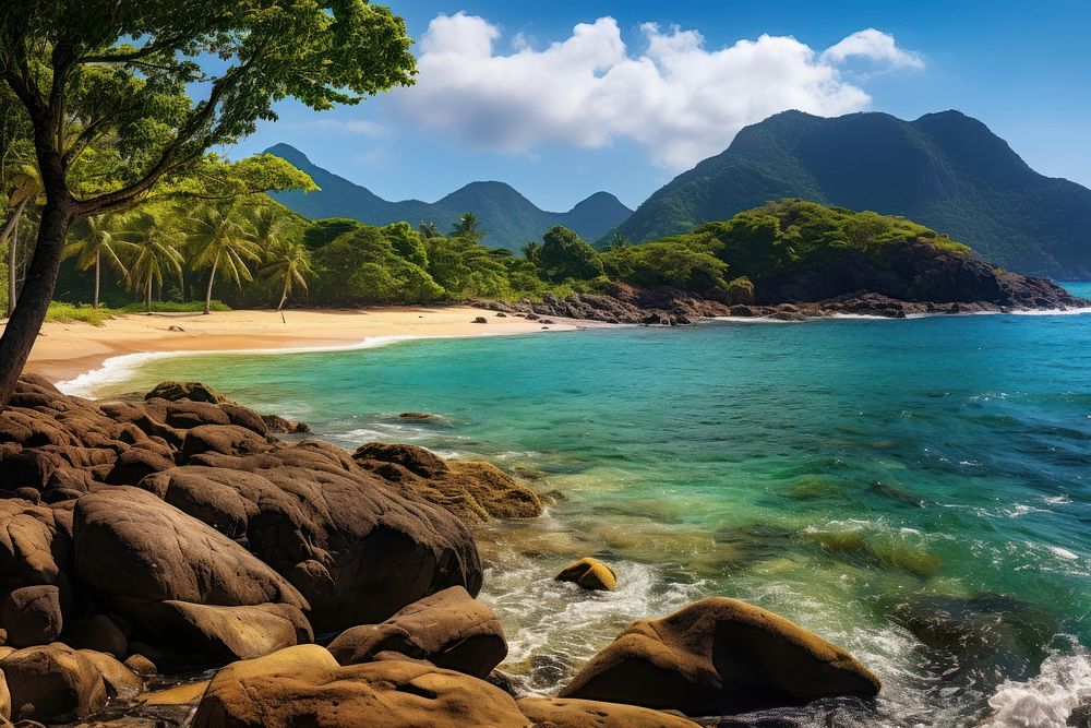 Tropical beach coast sea landscape. AI generated Image by rawpixel.