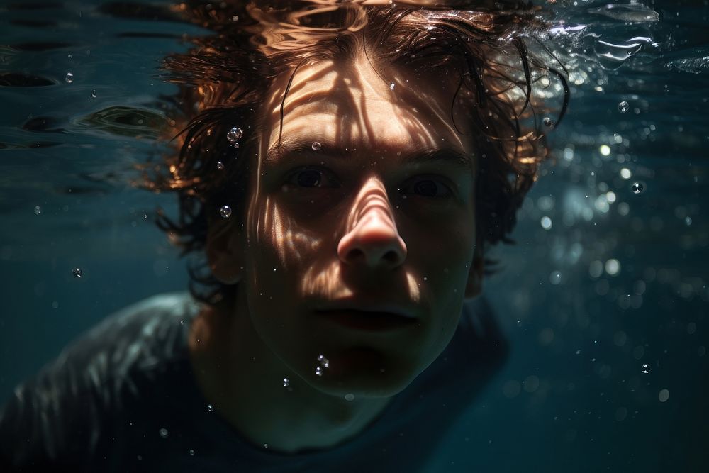 Young man swimming underwater portrait nature. AI generated Image by rawpixel.