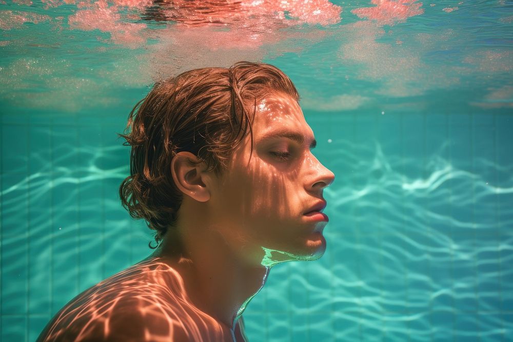 Young man swimming portrait sports nature. AI generated Image by rawpixel.