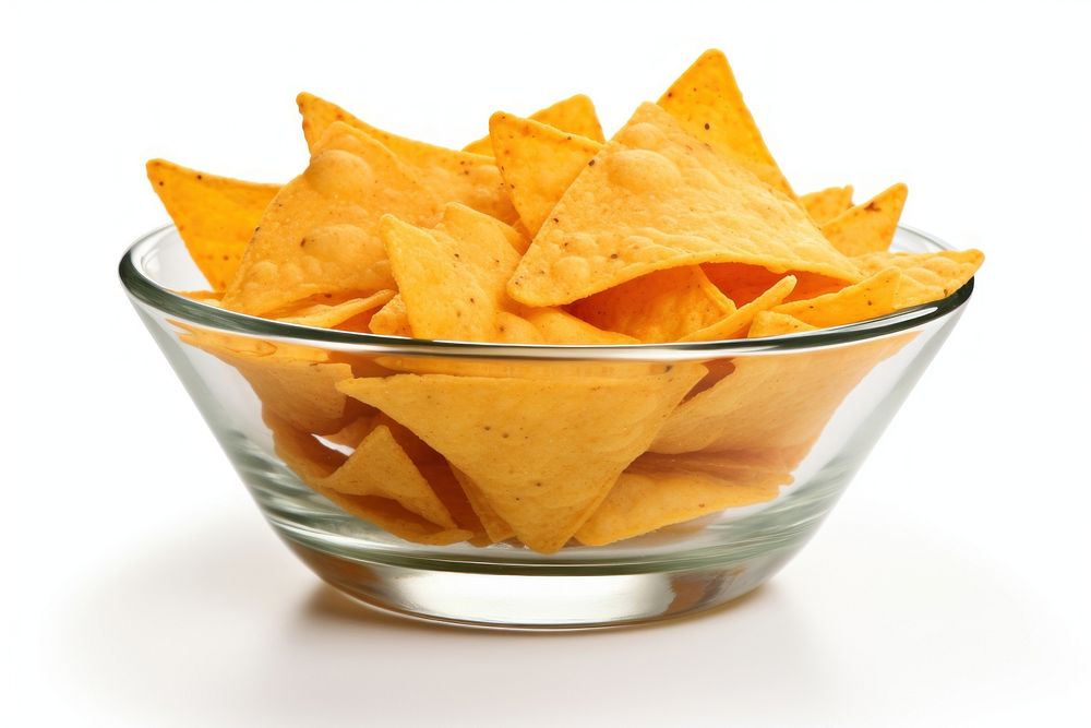 Plain nachos in a bowl snack food white background. AI generated Image by rawpixel.