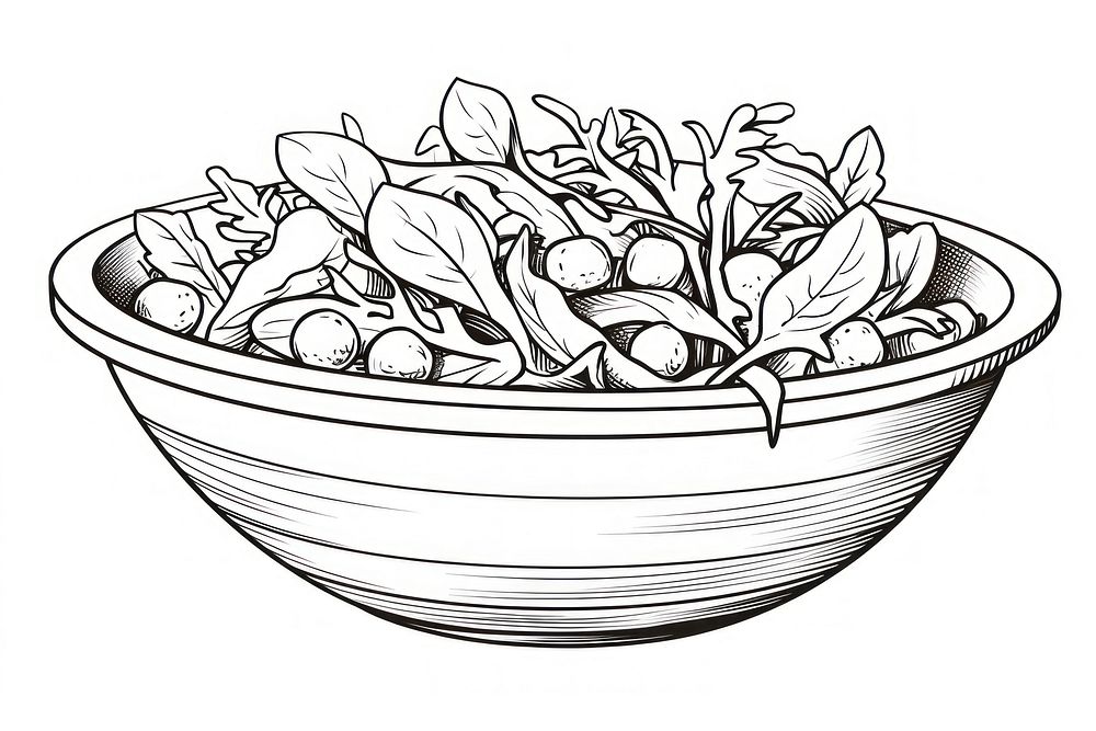 Salad sketch drawing bowl. AI generated Image by rawpixel.