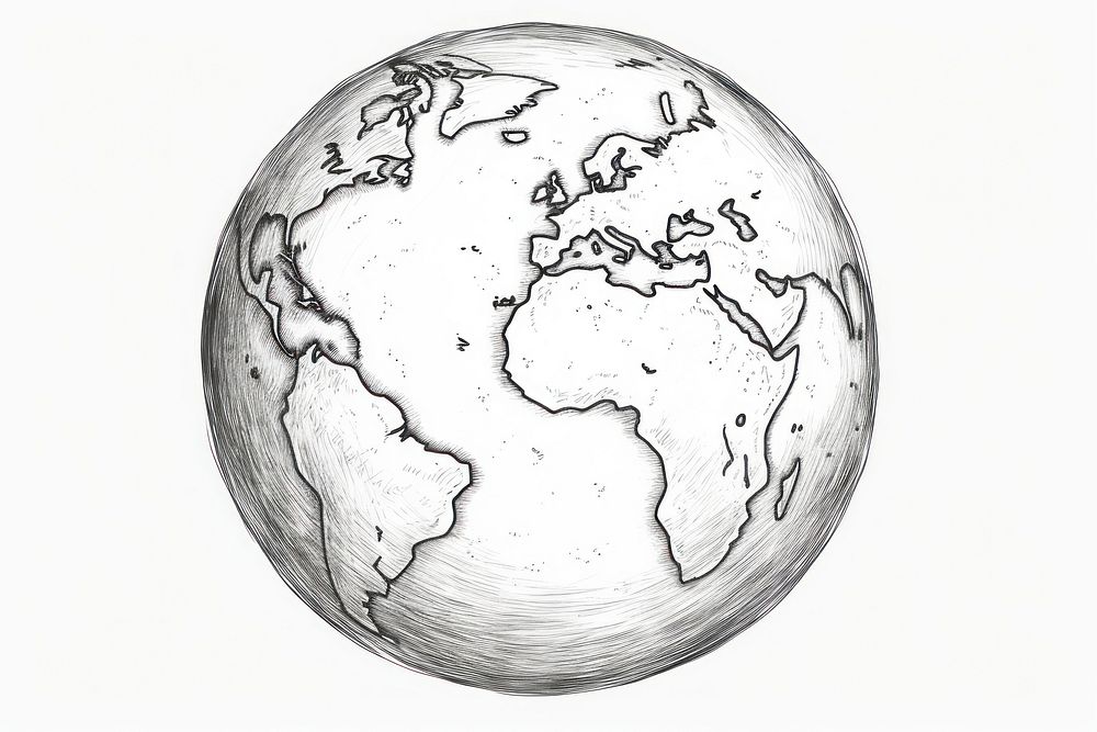 Sketch of earth black and white sphere planet globe. AI generated Image by rawpixel.