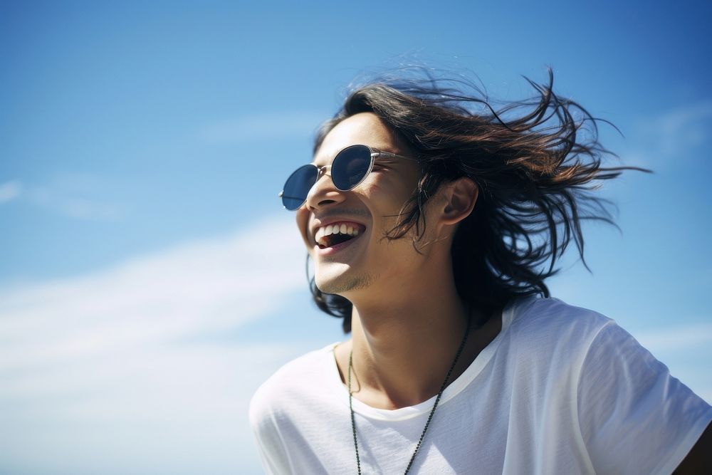Smiling asian young man sunglasses photography laughing. AI generated Image by rawpixel.