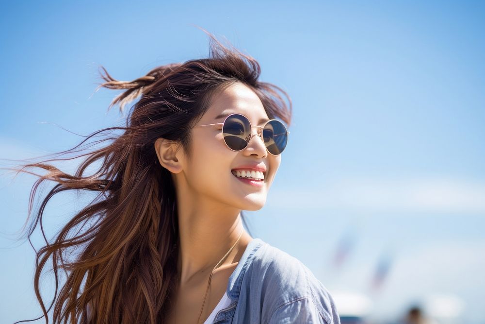 Smiling asian young woman sunglasses photography laughing. AI generated Image by rawpixel.