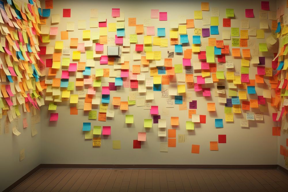 Sticky notes on an empty wall clean art architecture backgrounds. AI generated Image by rawpixel.