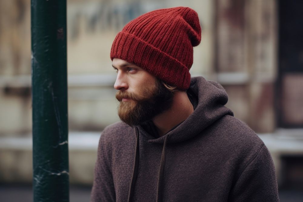 A human wearing beanie sweater adult contemplation. AI generated Image by rawpixel.
