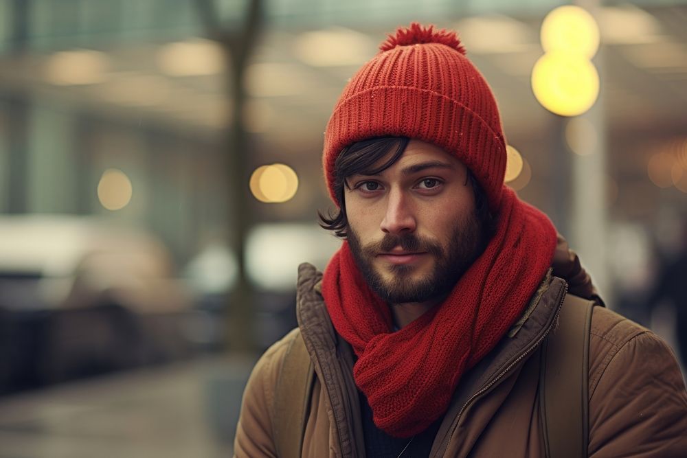 A human wearing beanie portrait scarf adult. AI generated Image by rawpixel.