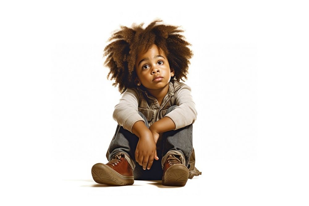 African american child portrait sitting photography. AI generated Image by rawpixel.