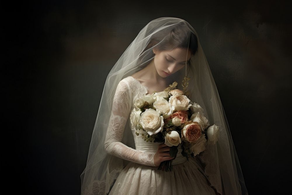 Bride holds a wedding bouquet portrait fashion flower. AI generated Image by rawpixel.