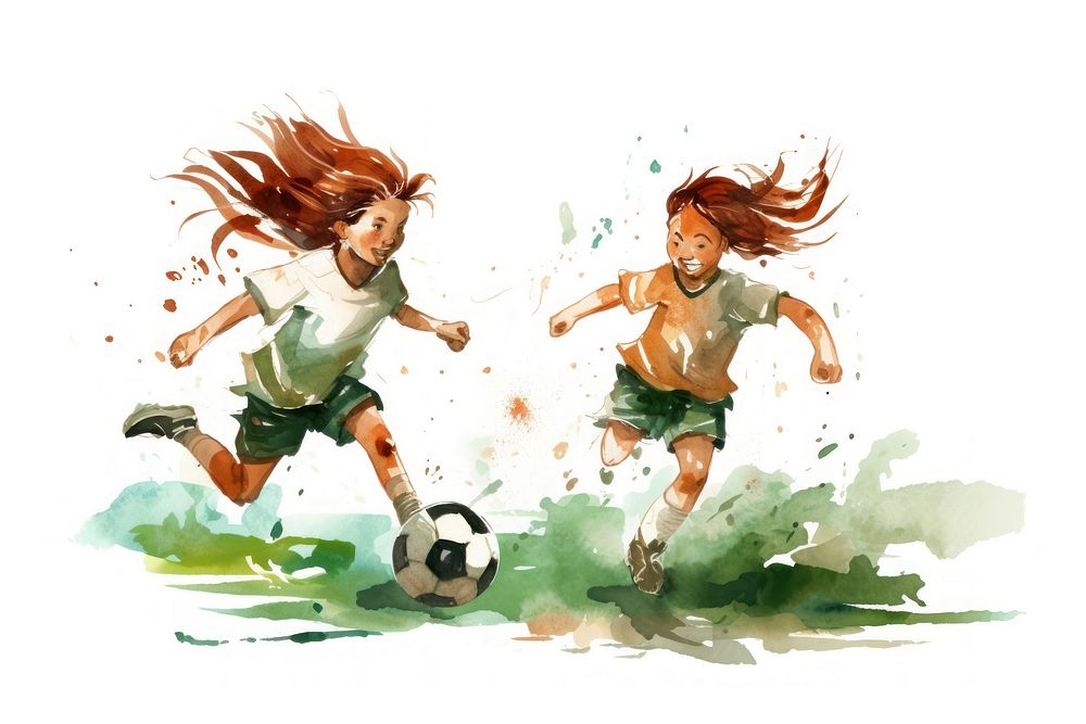 Girl soccer players kicking football cartoon sports togetherness. AI generated Image by rawpixel.