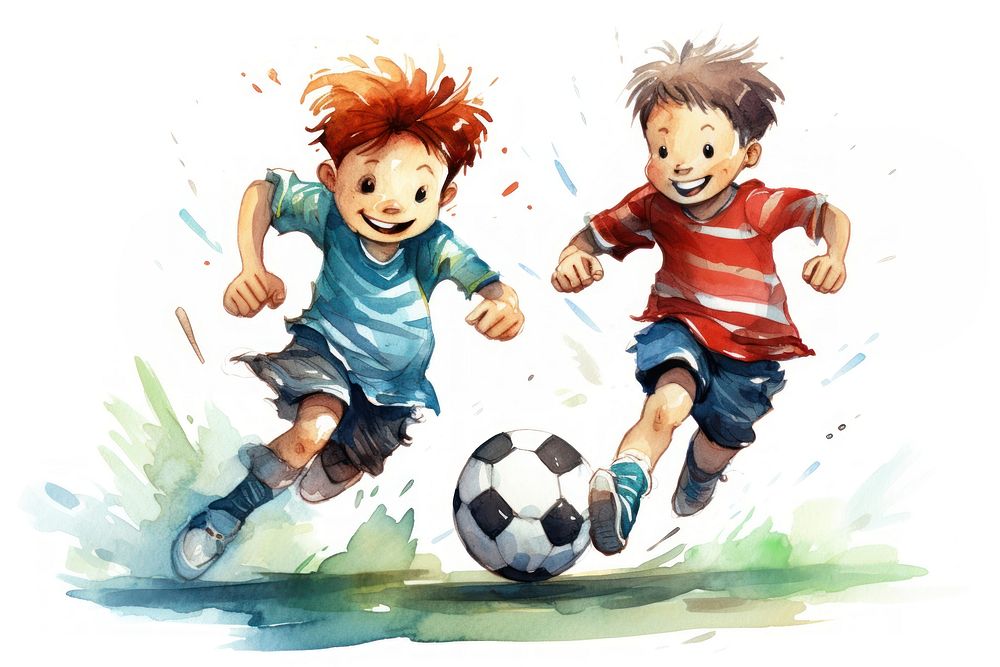 Soccer players kicking football cartoon sports child. AI generated Image by rawpixel.