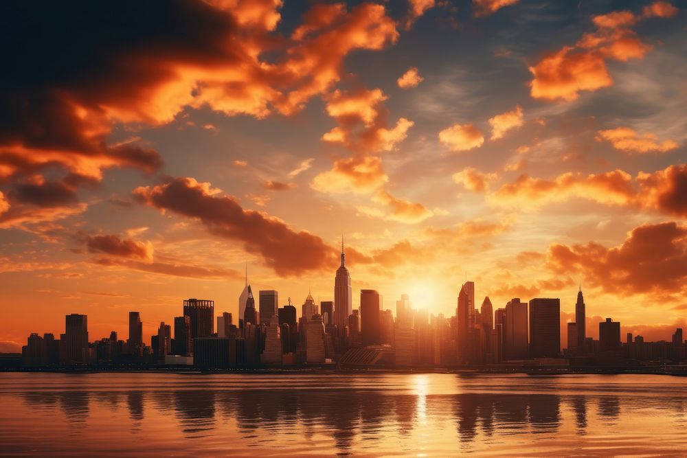 New York City Skyline city sky architecture. AI generated Image by rawpixel.
