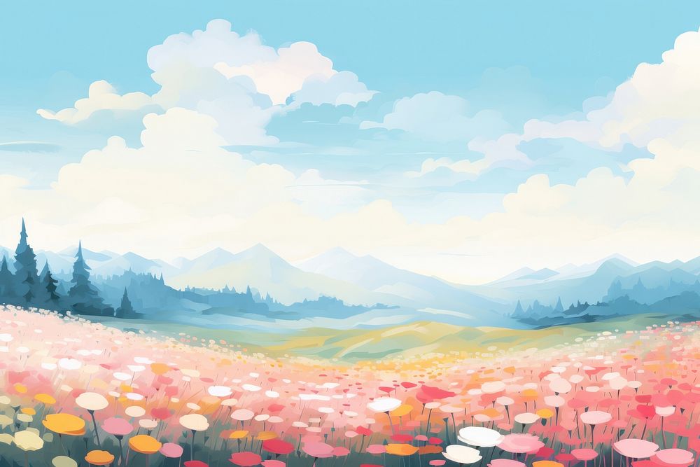 Flower field landscape backgrounds outdoors. AI generated Image by rawpixel.