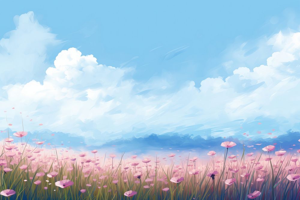 Flower field landscape backgrounds outdoors. AI generated Image by rawpixel.