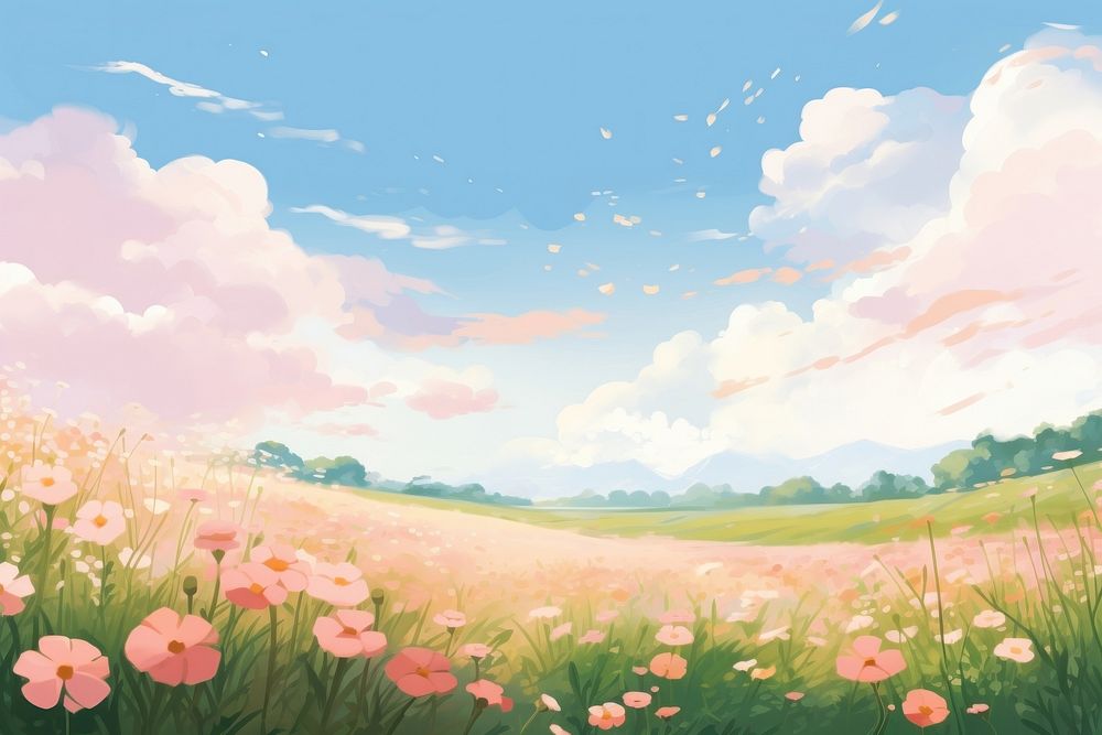 Flower field landscape grassland outdoors. AI generated Image by rawpixel.