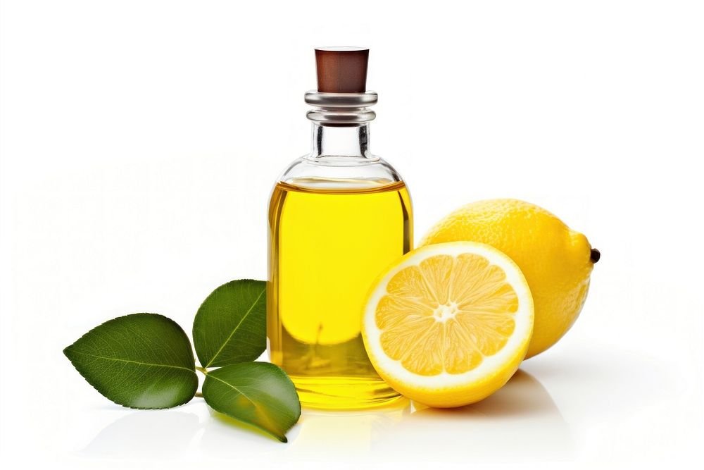 Lemon essential oil bottle fruit plant food. AI generated Image by rawpixel.
