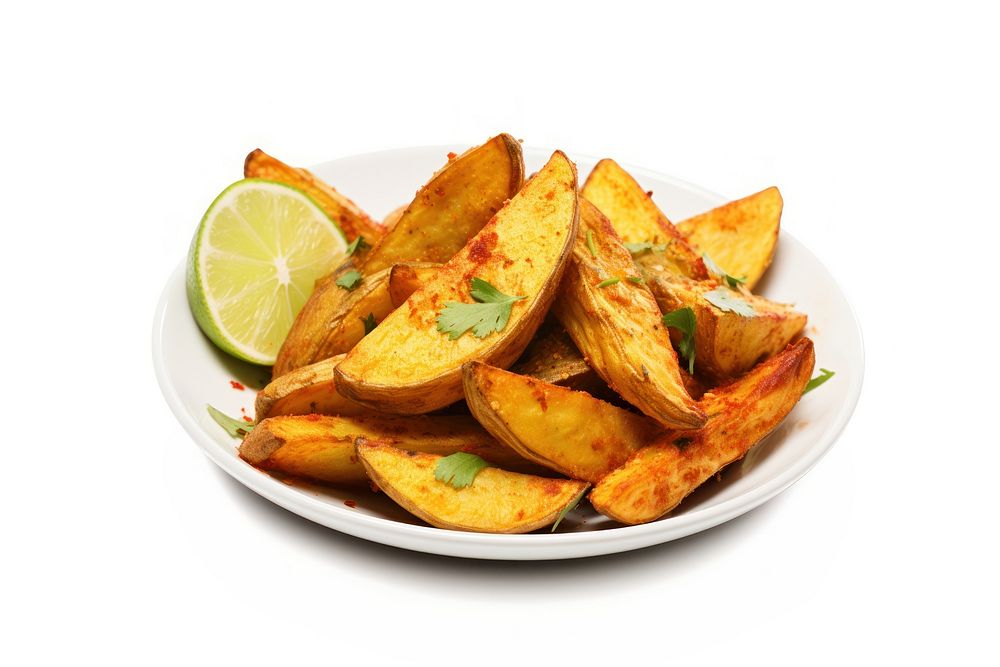 Fried Potato wedges plate food white background. AI generated Image by rawpixel.
