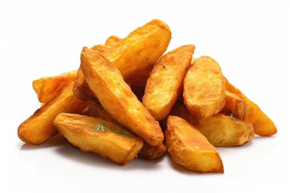 Fried Potato wedges fries food white background. AI generated Image by rawpixel.